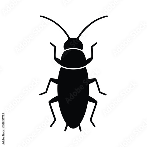Simple black silhouette of a cockroach on white background