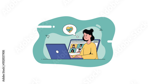 Woman enjoying online meeting with colleagues on laptop