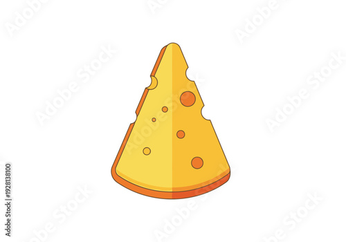 Yellow Cheese Wedge Object With Holes On White Background Isolated For Food Industry and Gastronomy Concepts