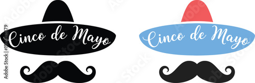 Two stylized cinco de mayo designs featuring hats and mustaches