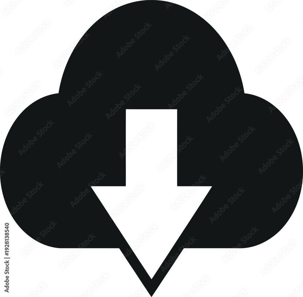Obraz premium Cloud download icon featuring a solid arrow for digital file transfer and storage