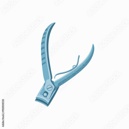 Illustration of metal cuticle nipper used in manicure and pedicure; salon-style grooming tool with light blue color on white backdrop