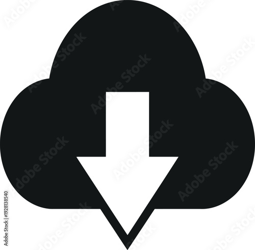 Cloud download icon featuring a solid arrow for digital file transfer and storage