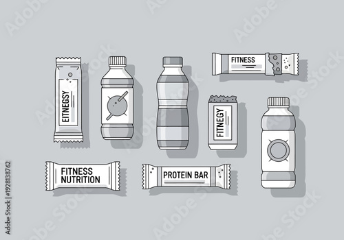 Healthy Snack Food Packaging Collection for Energy Supplements and Protein Bars Isolated on Light Background for Health Conscious Lifestyle