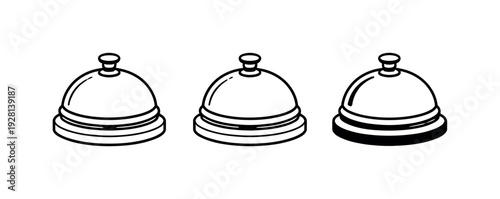 Guest assistance concept illustrated by a service bell with rounded dome and button, identical silhouette repeated three times