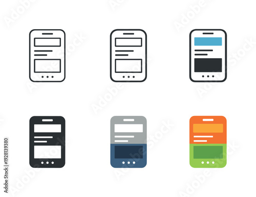 Application layout planning symbol featuring a phone display with structured content blocks and navigation indicators conveying