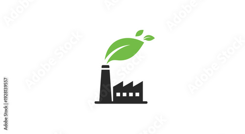 Eco friendly factory smokestack with leaf.