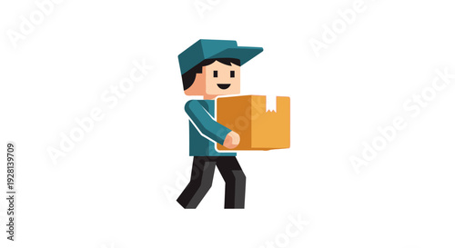 Delivery Man Carrying Package Box.