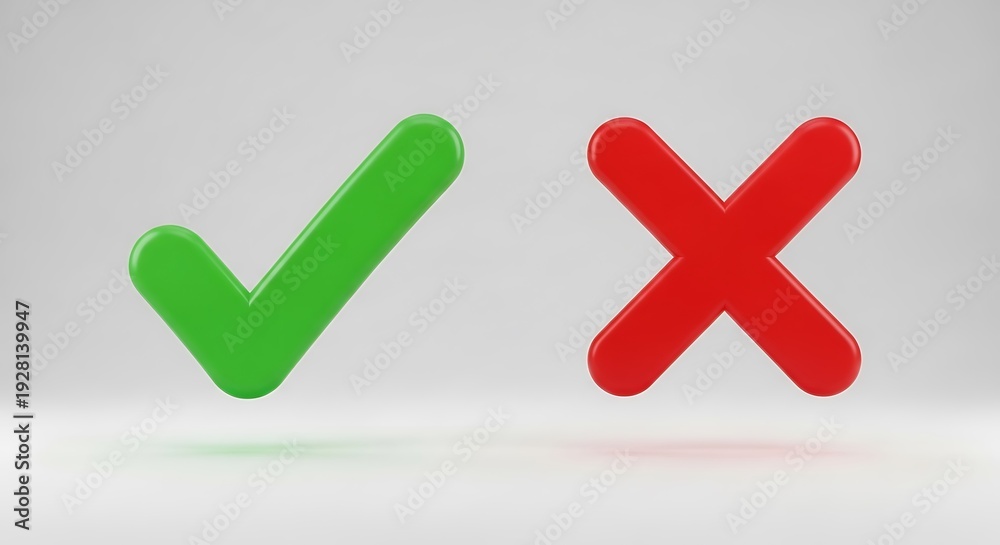 Obraz premium Green checkmark and red cross symbols indicate choice.