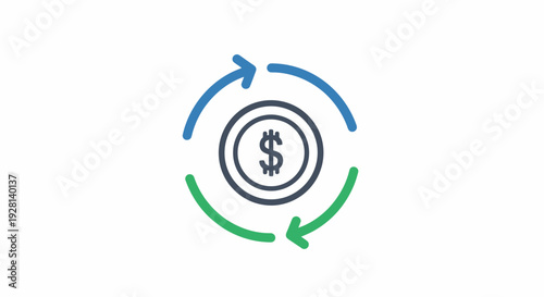 Dollar coin with circular arrows.