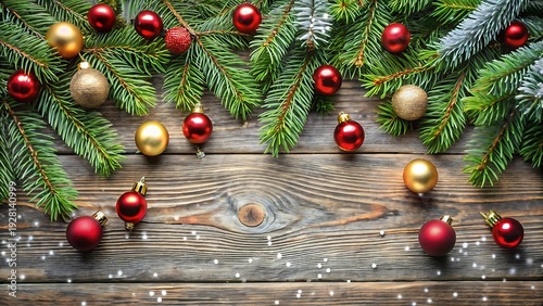 Wallpaper Mural Christmas Background With Pine Branches And Ornaments Torontodigital.ca