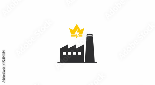 Factory Building Silhouette with Golden Crown.