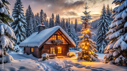 Wallpaper Mural Cozy Christmas Cabin In Snowy Forest Torontodigital.ca