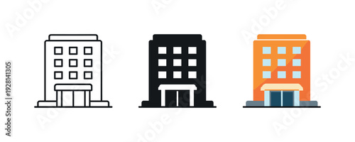 Hospitality access concept shown as a multi-story hotel building with windows and entrance canopy clearly visible as a single