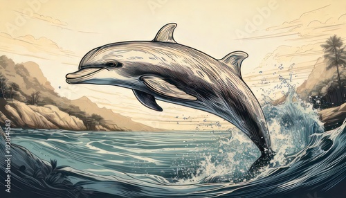 A Majestic Dolphin Leaps from the Ocean Waves.