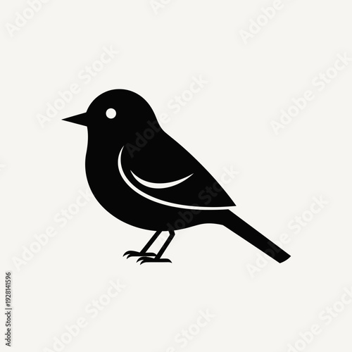Black Bird Silhouette Icon – Minimal Flying Sparrow Vector Illustration