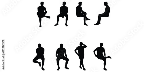 Silhouettes of men sitting in various poses on a white background collection