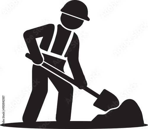 Construction worker digging with shovel on a building site, representing manual labour and excavation tasks