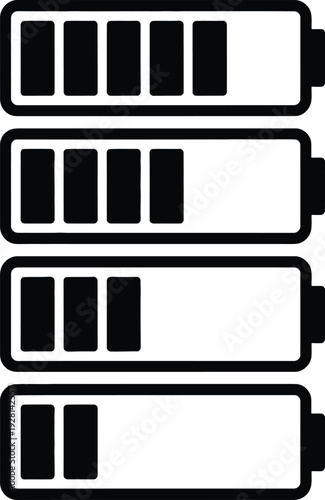 Battery charge level indicator set. Power energy status vector illustration.