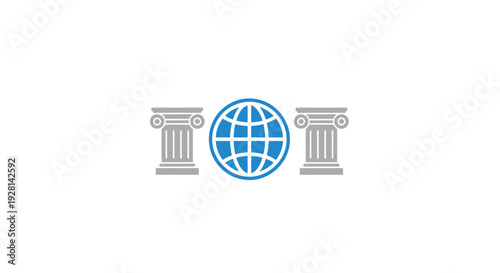 Globe Icon with Greek Columns Illustration.