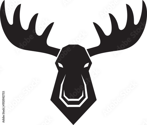 Moose Head Silhouette Vector Icon, North American Elk with Antlers Logo, Wildlife Mascot