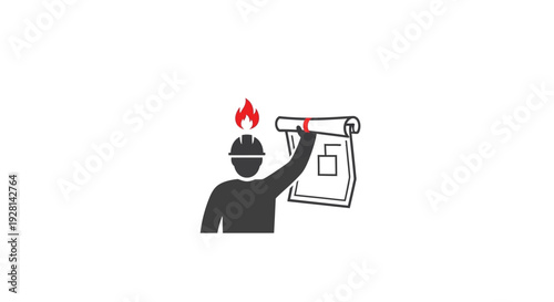 Firefighter Holding Torch and Blueprint.
