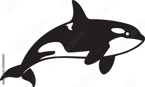 Orca Killer Whale Jumping Vector Silhouette, Marine Wildlife Sea Animal Icon, Ocean Predator Logo