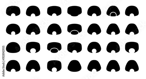 Collection of black hair silhouettes with various hairstyles and designs.