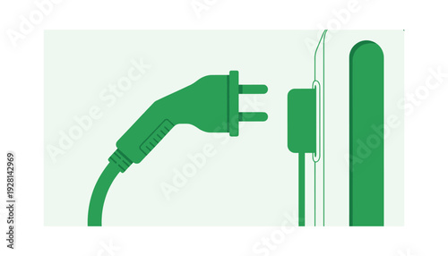 Electric car charging with green plug and socket