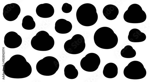 Collection of black irregular shapes on white background.