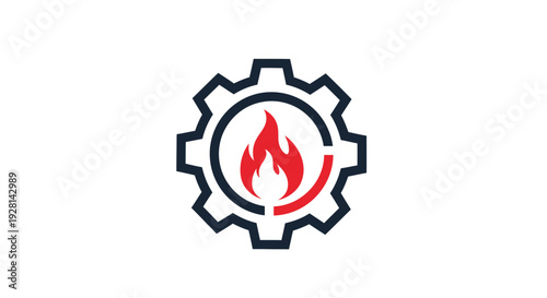 Gear Icon with Flame Inside Cogwheel.