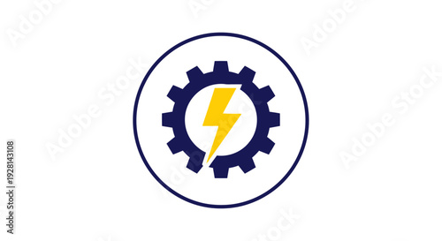 Gear with lightning bolt logo symbol.