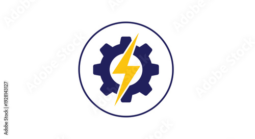 Gear with lightning bolt logo symbol.
