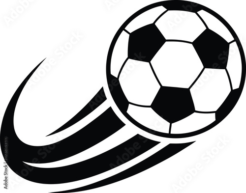 Flying soccer ball with motion trail silhouette. Fast football sport vector illustration.