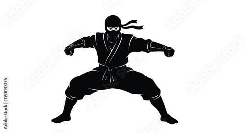 A dynamic black silhouette of a martial artist in a fighting stance showcasing strength and agility silhouette high quality professional detailed