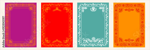 Mexican Fiesta, Cinco de Mayo pattern and invitation. Collection of vector cards design. Colorful printable illustrations