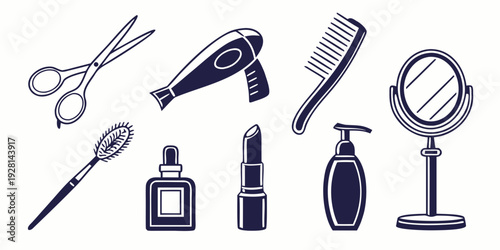 A collection of various grooming and beauty tools arranged neatly on a white background Vector