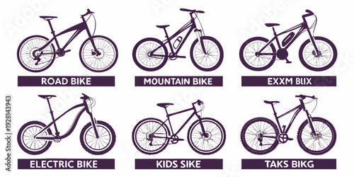 A diverse collection of bicycles showcasing various styles and designs. Vector