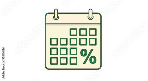 Green calendar with percentage sign.