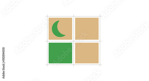 Green crescent shape on beige background.