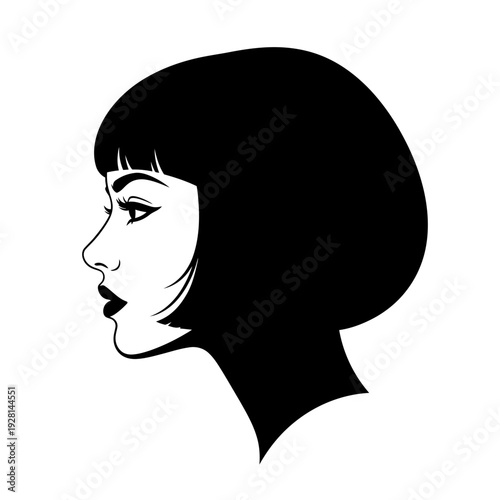 Elegant silhouette of a woman with a stylish bob haircut in profile.
