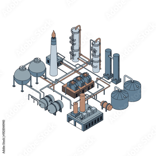 Industrial Facility with Various Equipment and Tanks.