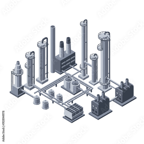 Industrial Factory Equipment and Machinery Illustration.