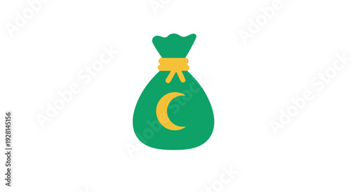 Green Money Bag with Crescent Symbol.