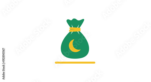 Green Money Bag with Gold Coin.