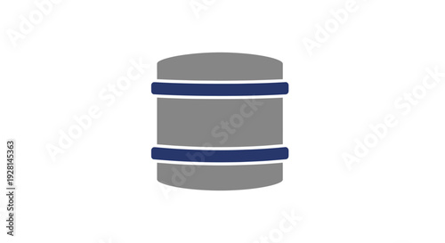 Grey cylindrical object with blue stripes.
