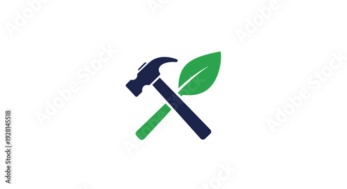 Hammer and Leaf Icon Symbol.