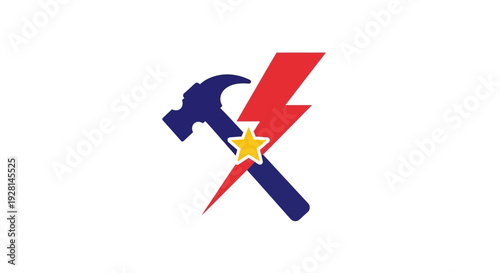 Hammer and Lightning Bolt Emblem Design.