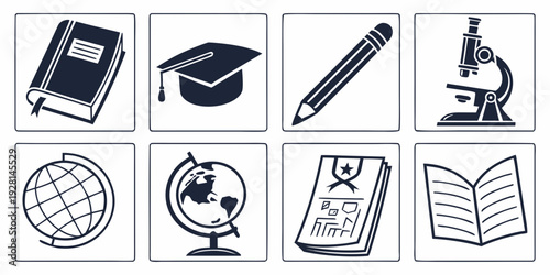 A collection of icons representing various educational tools and subjects Vector