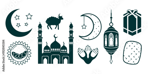 A collection of symbols representing islamic culture and heritage Vector